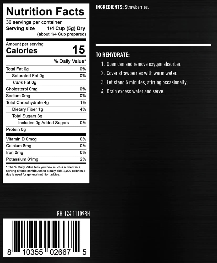 Ready Hour Freeze-Dried Sliced Strawberries (46 servings) Per Can. Box of 12 cans